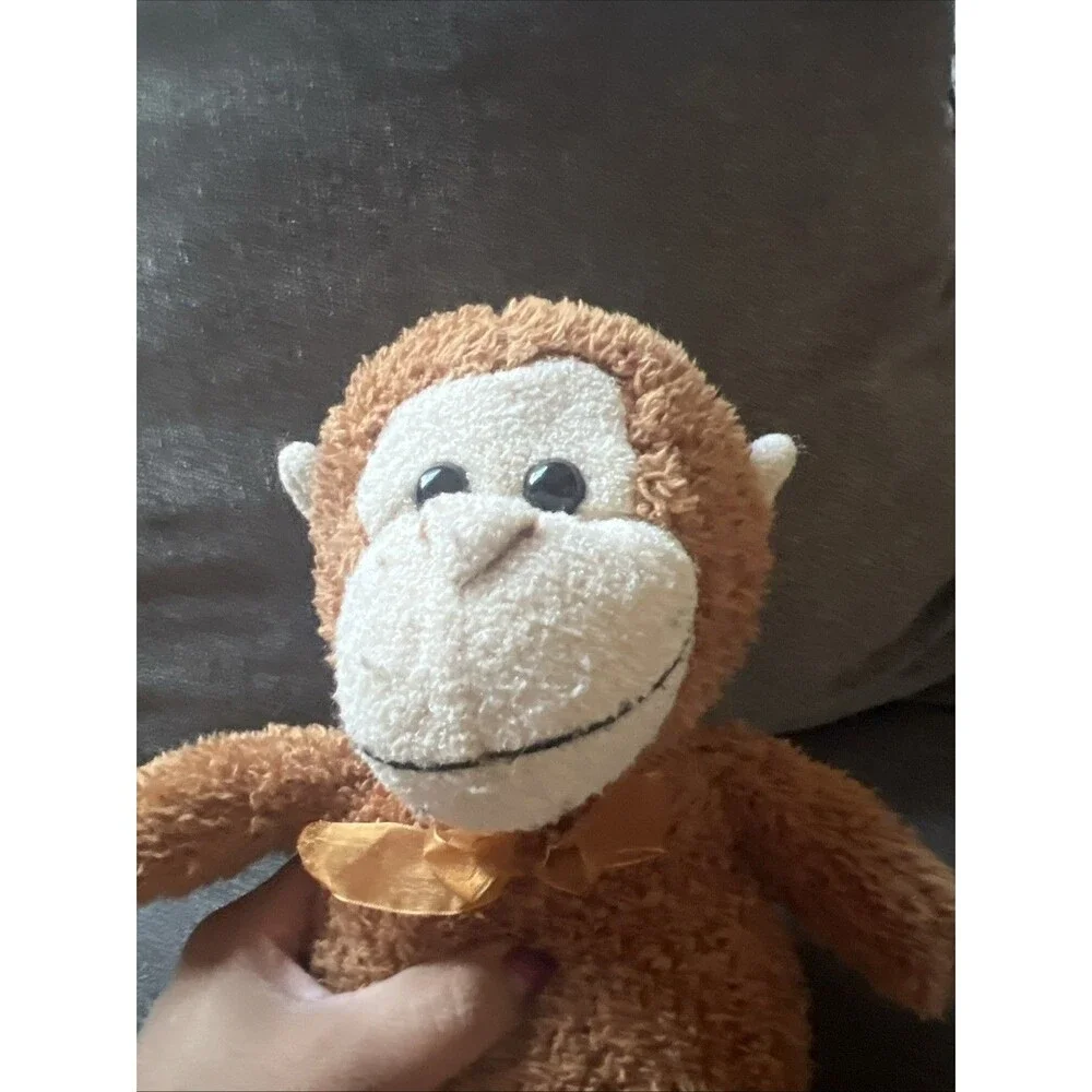 Unbranded‎ Monkey Plush Kids Small Brown Like New Sherpa Fur Gold Ribbon Bow